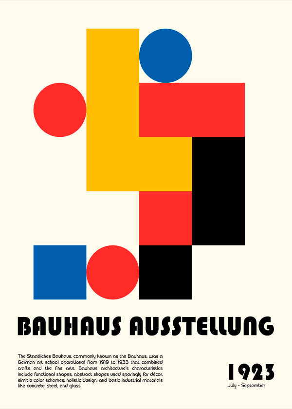 Plakat geometryczny Bauhaus z podstawowymi kształtami