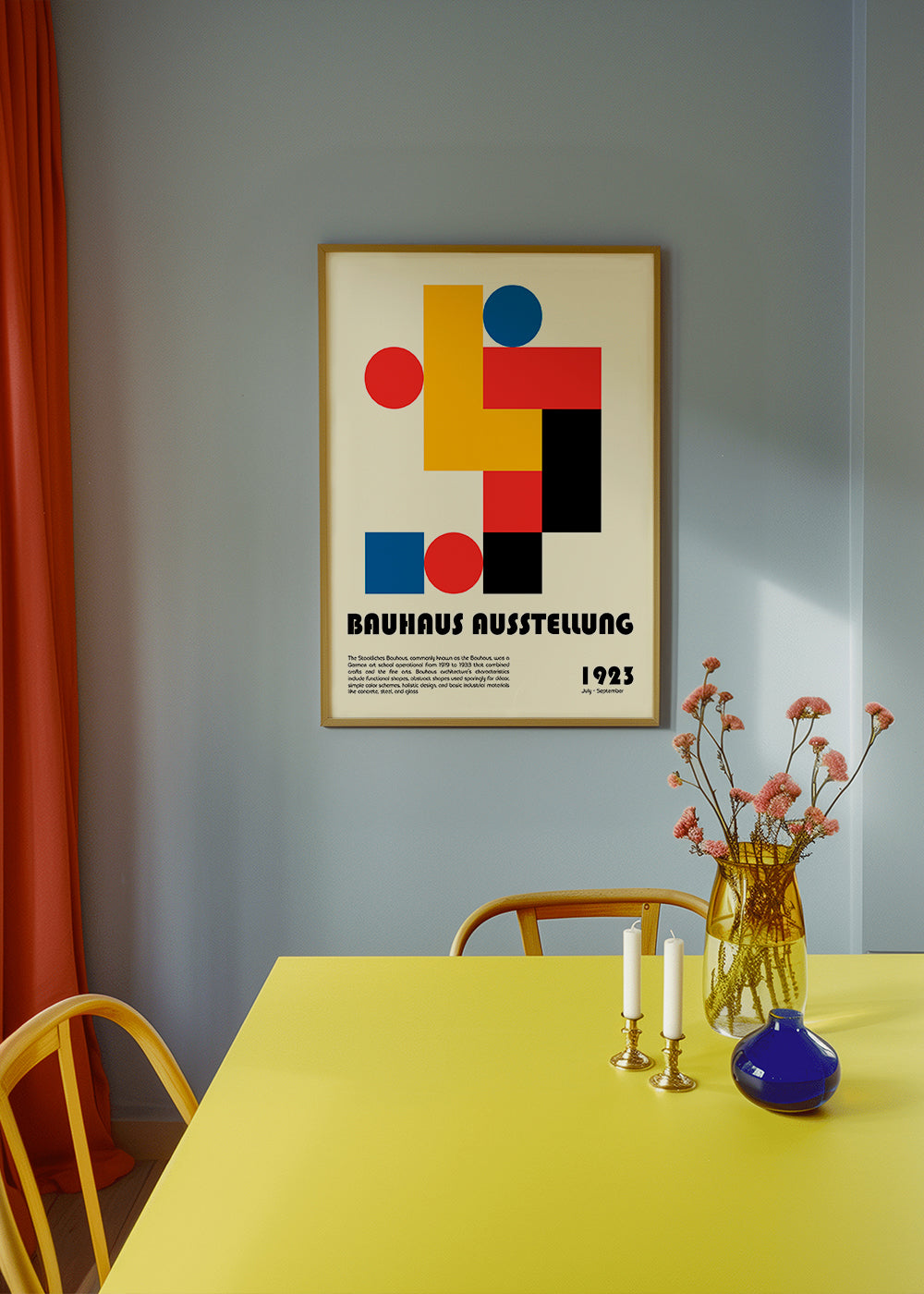 Plakat geometryczny Bauhaus z podstawowymi kształtami