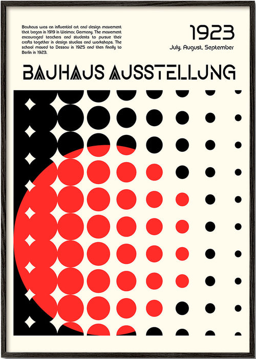 Plakat geometryczny Bauhaus z czerwonymi półokręgami