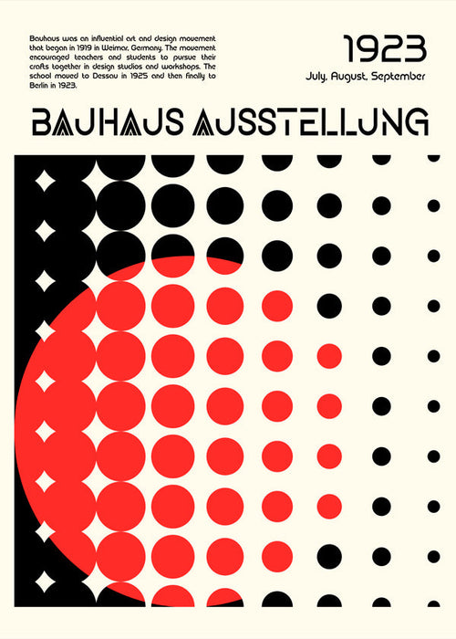Plakat geometryczny Bauhaus z czerwonymi półokręgami