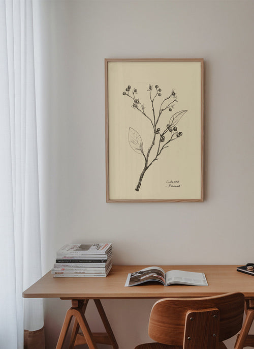 Plakat botaniczny: gałązka z jagodami na beżu