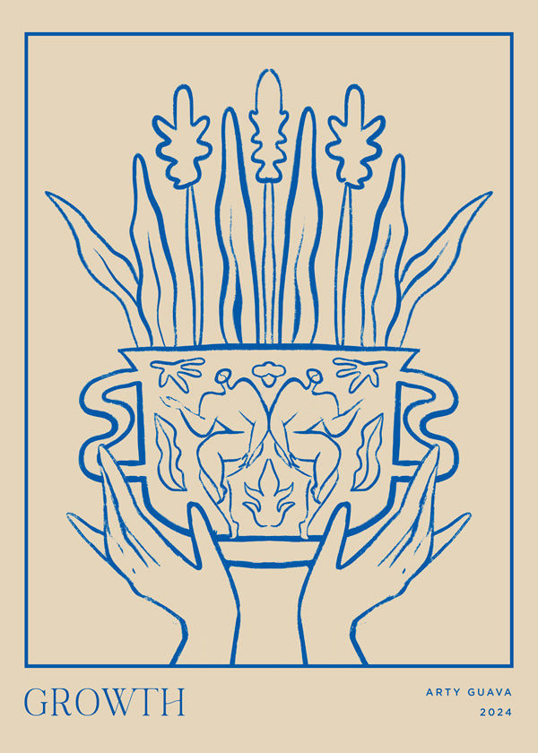 Plakat botaniczny Growth w niebieskim konturze