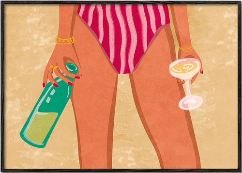 Ilustracja kobiety z winem na plaży