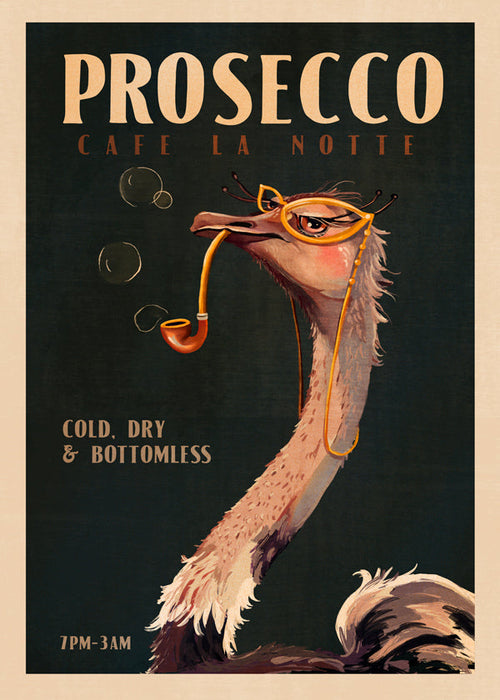 Plakat struś z Prosecco w stylu Art Deco