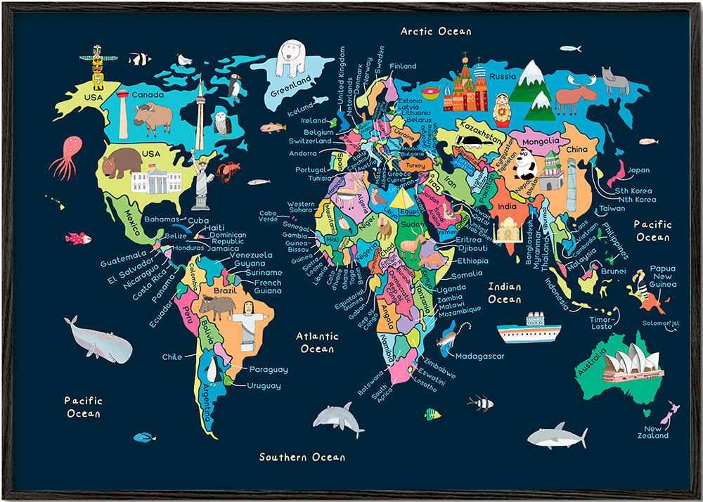 Ilustrowana mapa świata dla dzieci