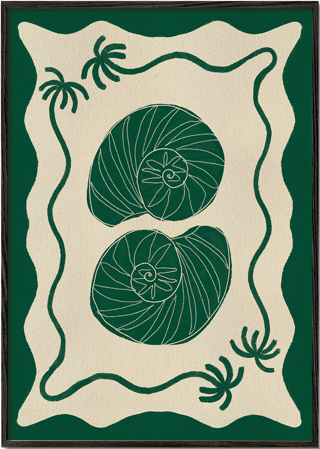 Plakat botaniczny z zielonymi muszlami