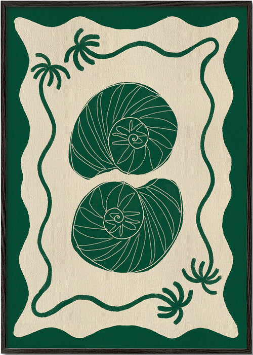 Plakat botaniczny z zielonymi muszlami