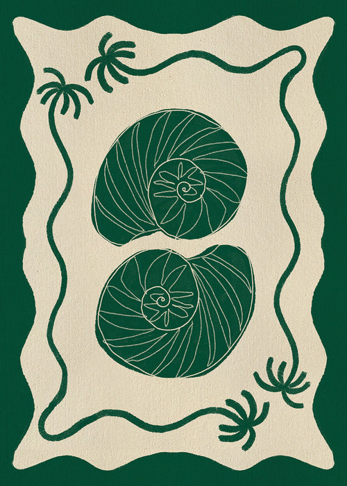 Plakat botaniczny z zielonymi muszlami