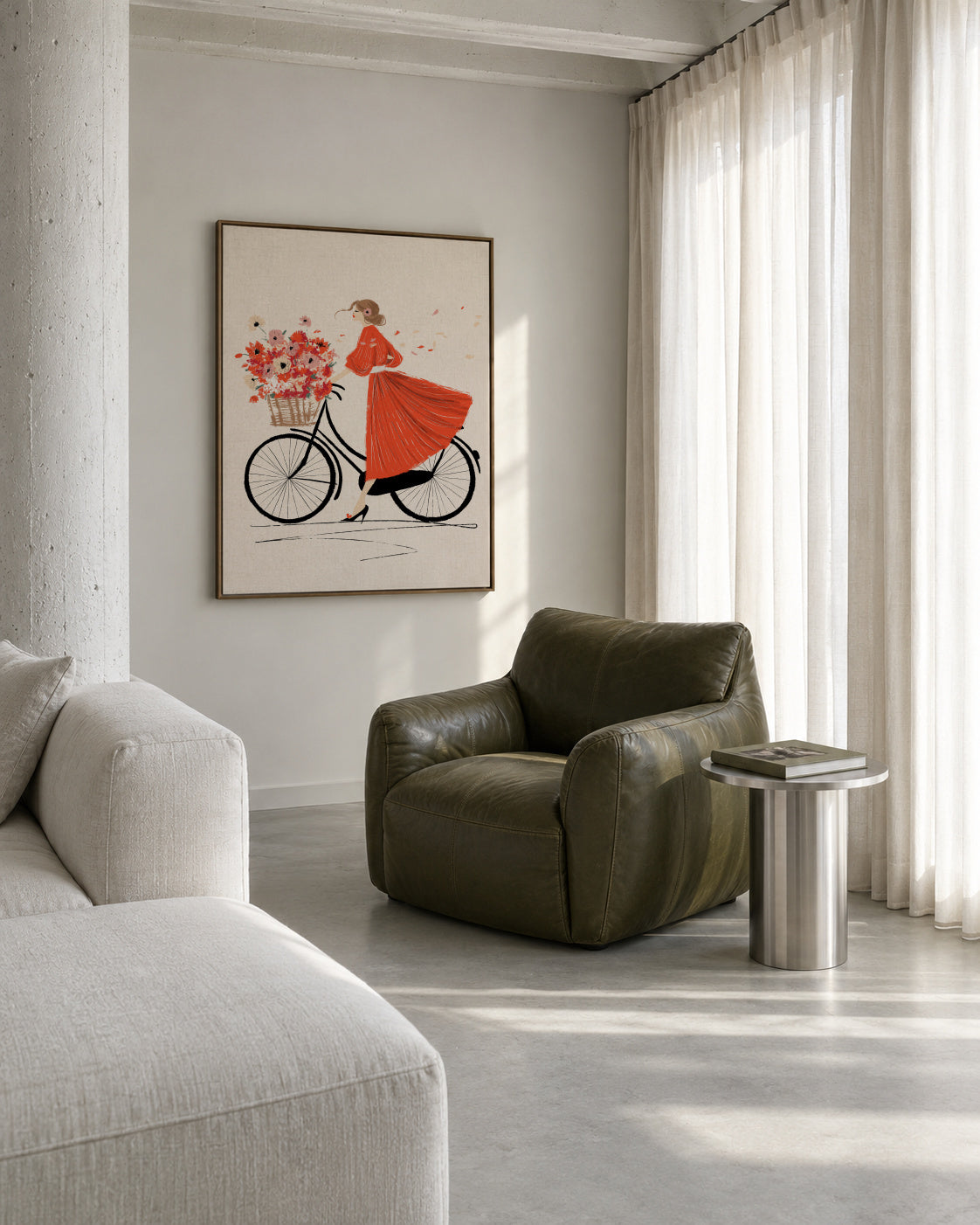 À bicyclette - Framed canvas in an interior