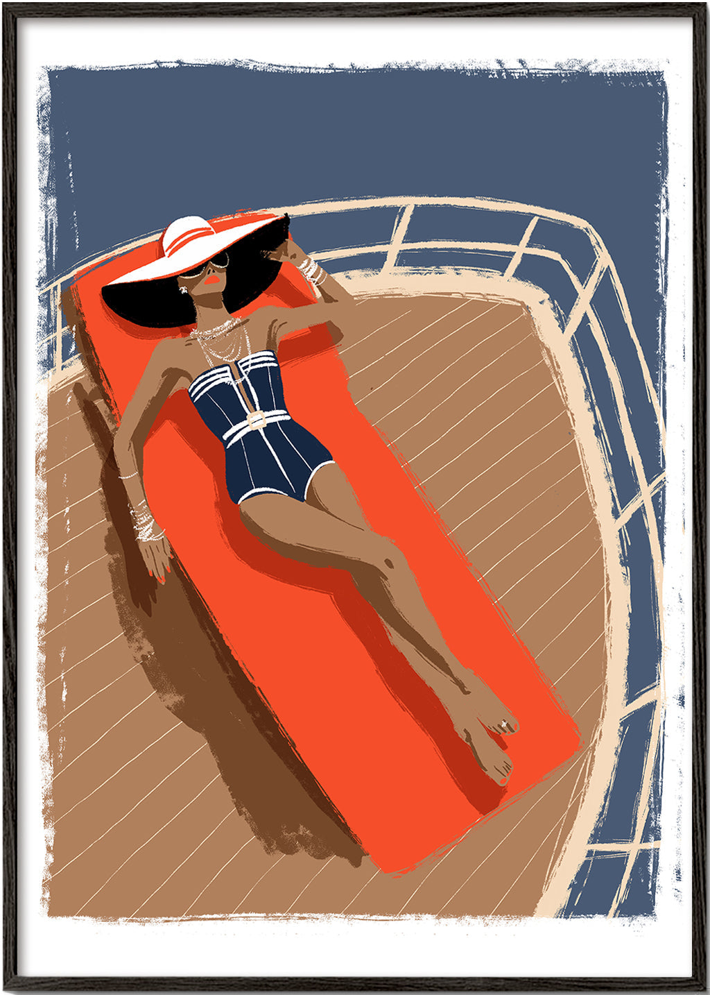 Ilustracja kobiety na jachcie