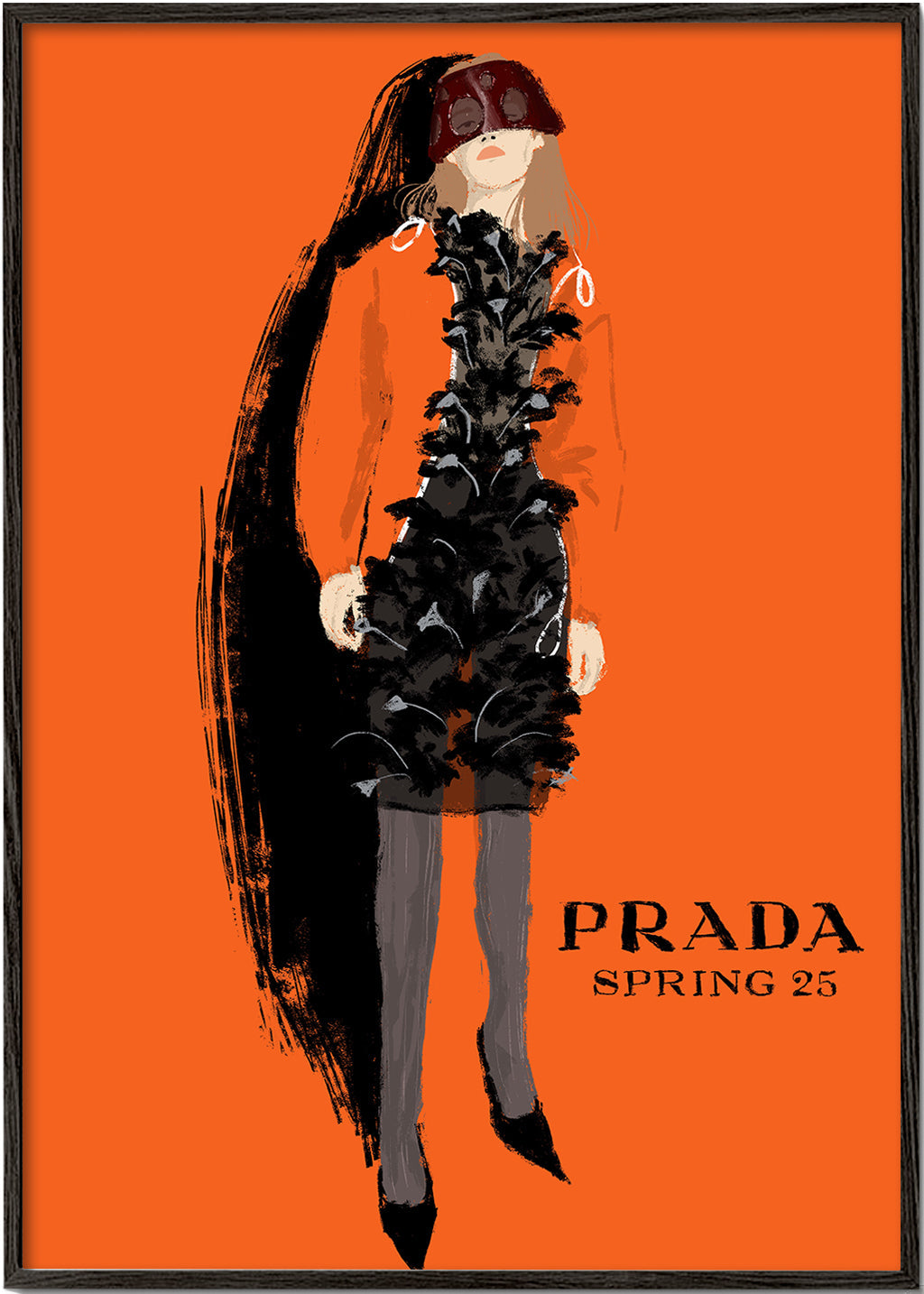 Ilustracja mody PRADA na pomarańczowym tle