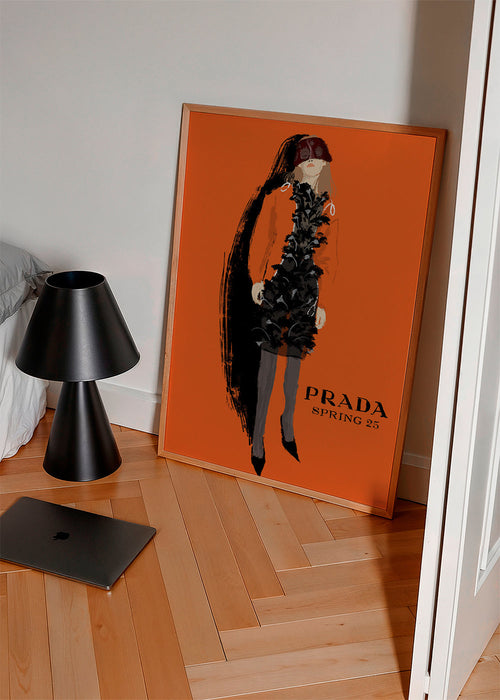 Ilustracja mody PRADA na pomarańczowym tle