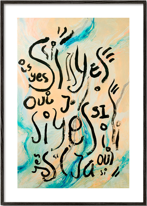 Ilustracja typograficzna z akwarelowymi falami – Black Frame