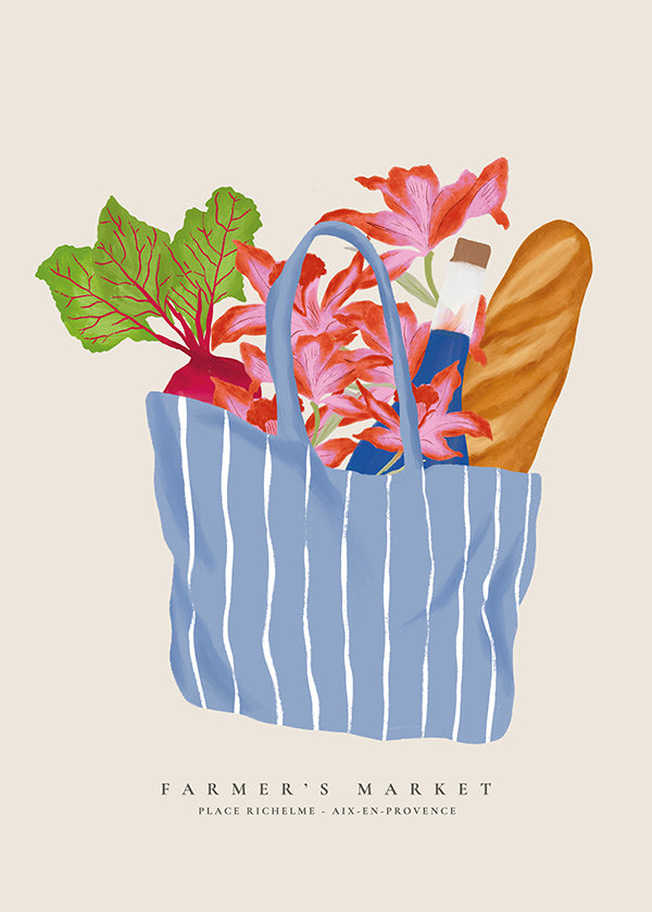 Sztuka do kuchni z ilustracją torby z targu
