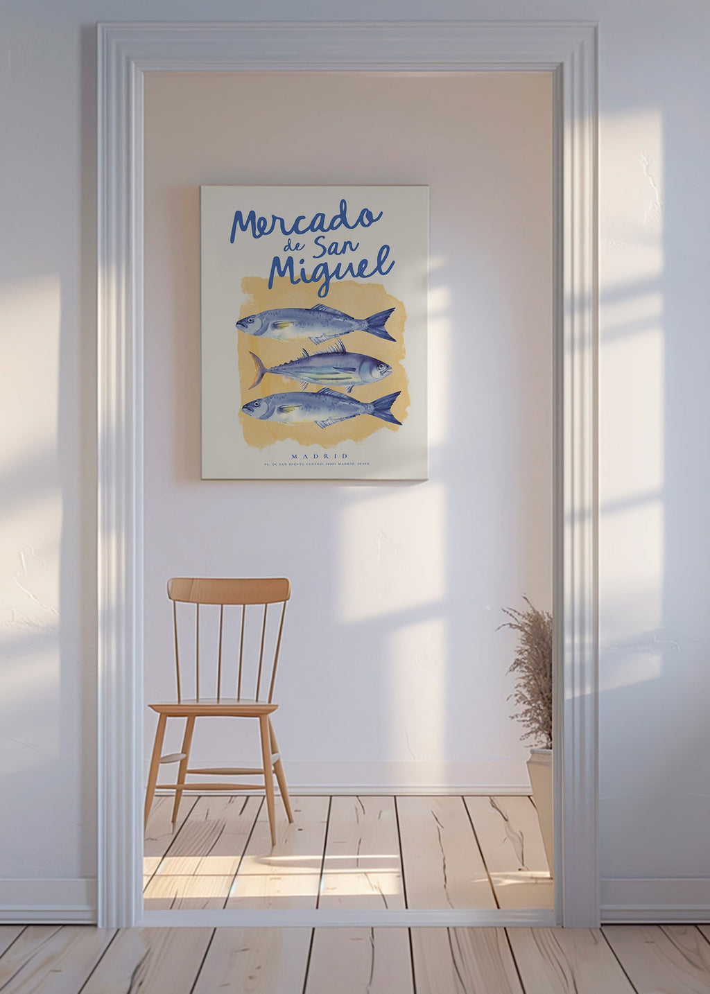 Sztuka do kuchni Mercado de San Miguel z niebieskimi rybami