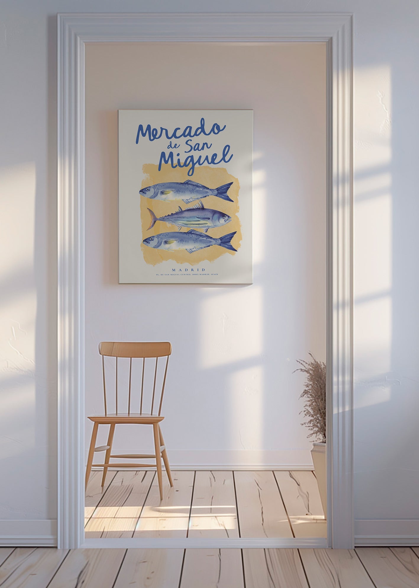 Sztuka do kuchni Mercado de San Miguel z niebieskimi rybami
