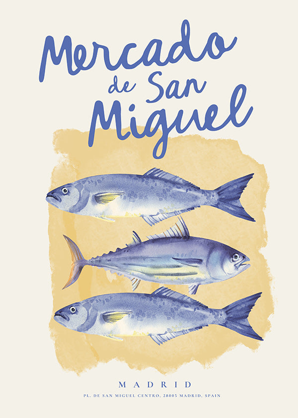 Sztuka do kuchni Mercado de San Miguel z niebieskimi rybami