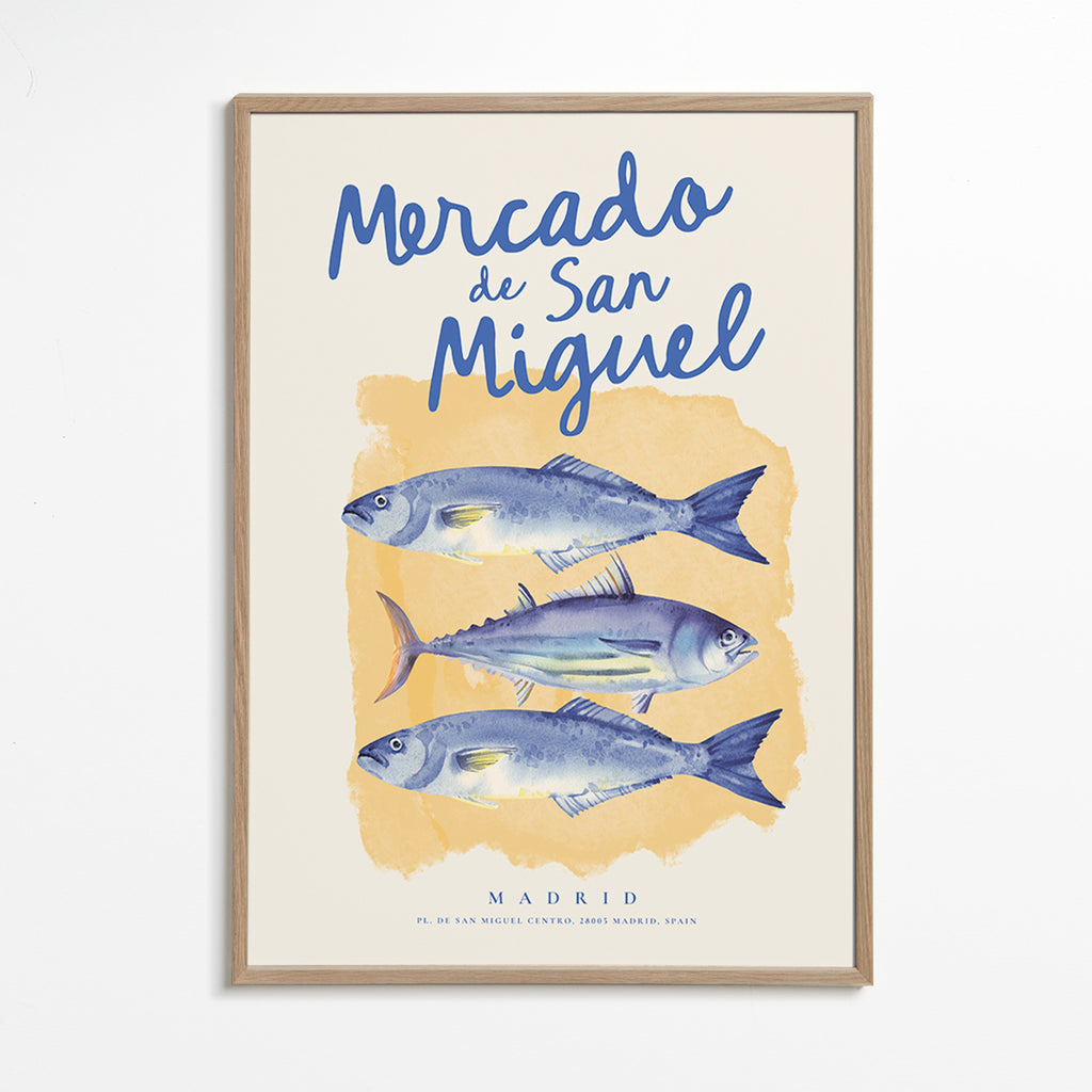 Sztuka do kuchni Mercado de San Miguel z niebieskimi rybami