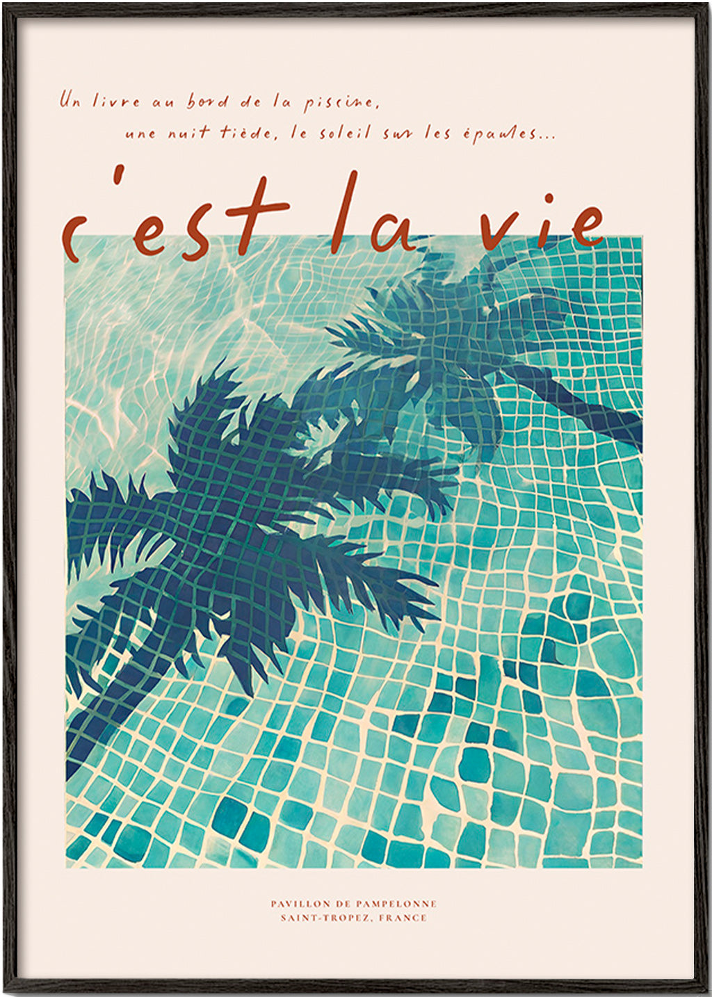 Ilustracja basenu z cieniami palm