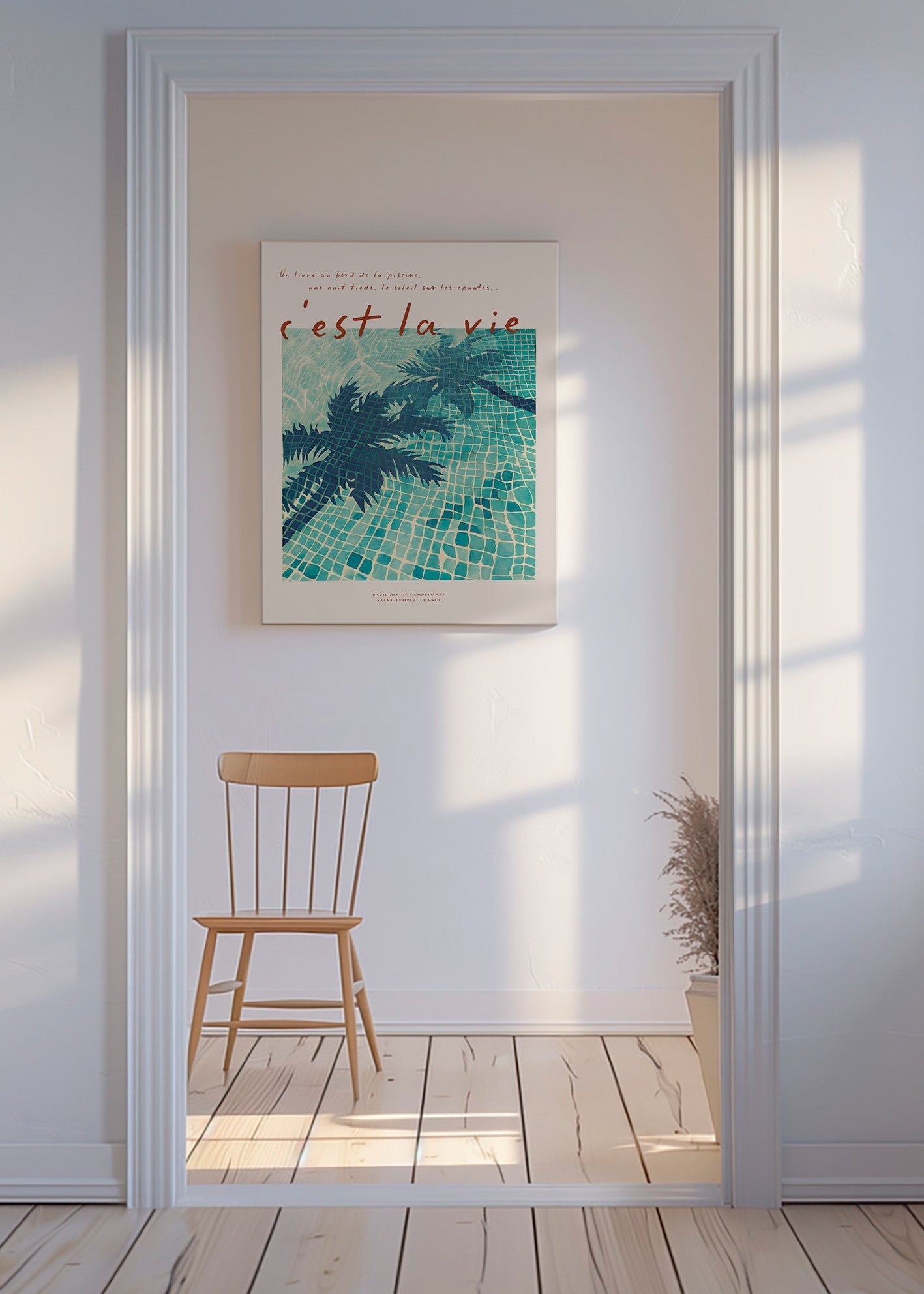 Ilustracja basenu z cieniami palm