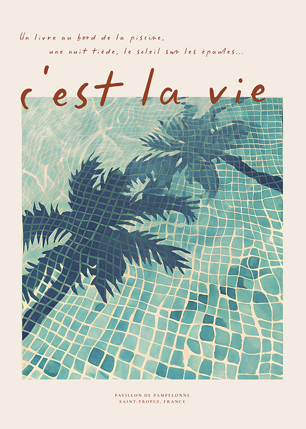 Ilustracja basenu z cieniami palm