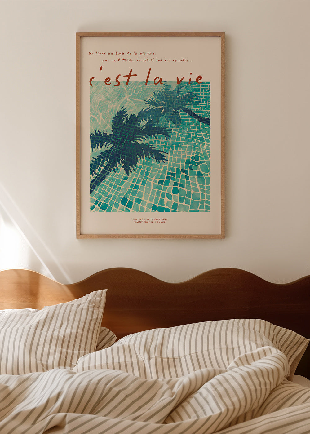 Ilustracja basenu z cieniami palm