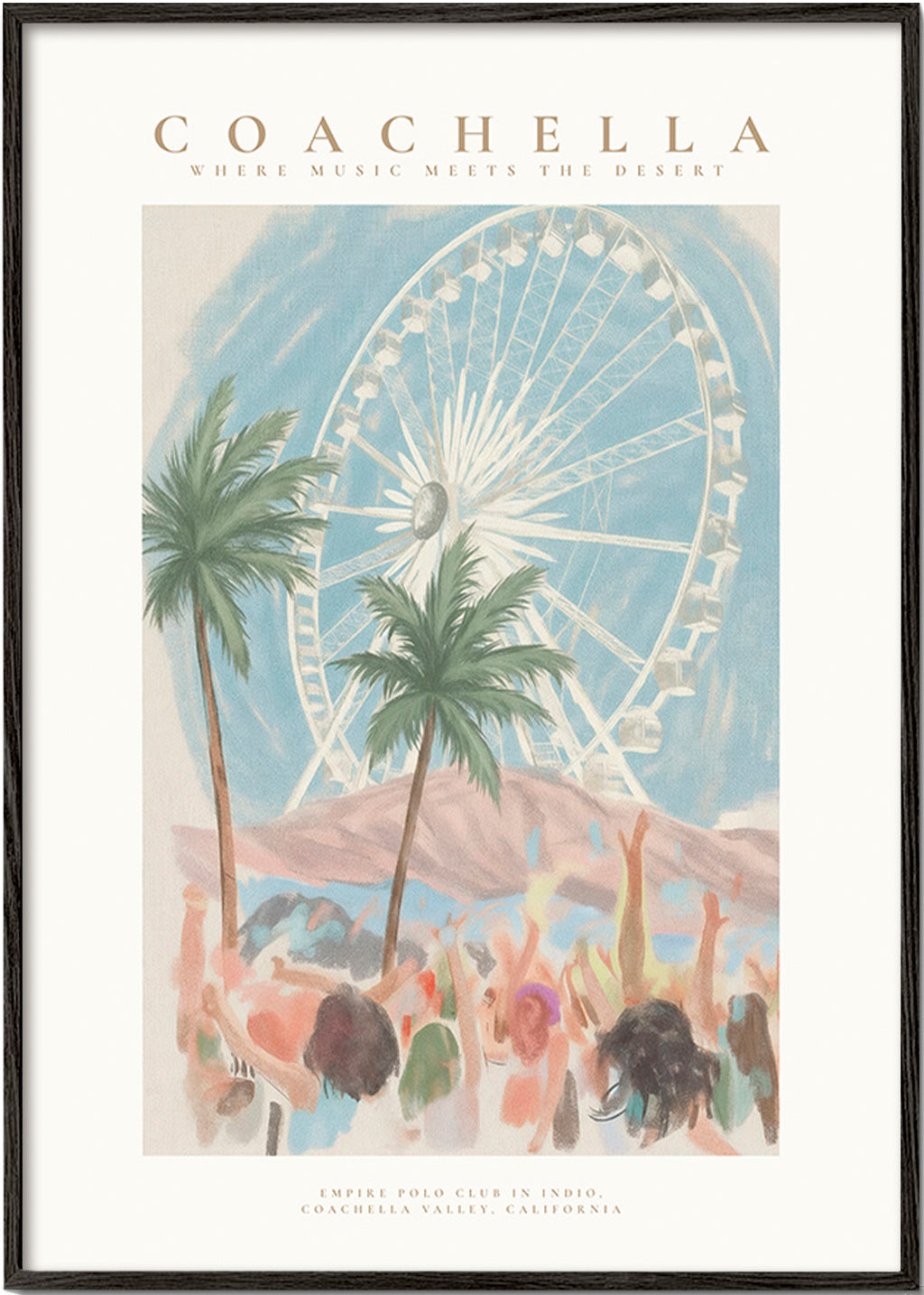 Ilustracja Coachella z diabelskim młynem i palmami