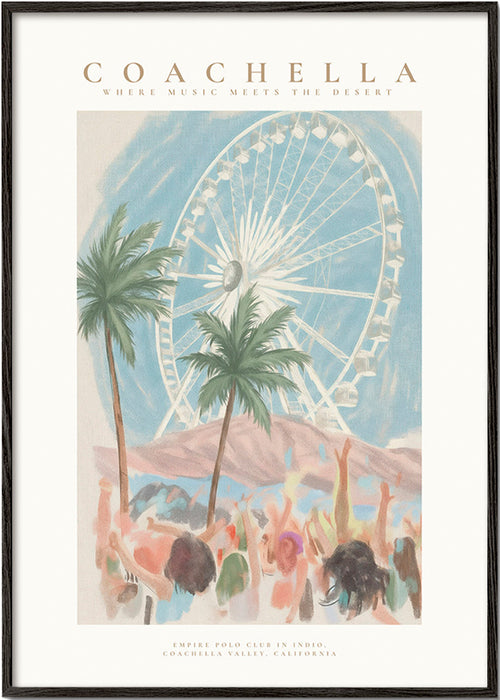 Ilustracja Coachella z diabelskim młynem i palmami