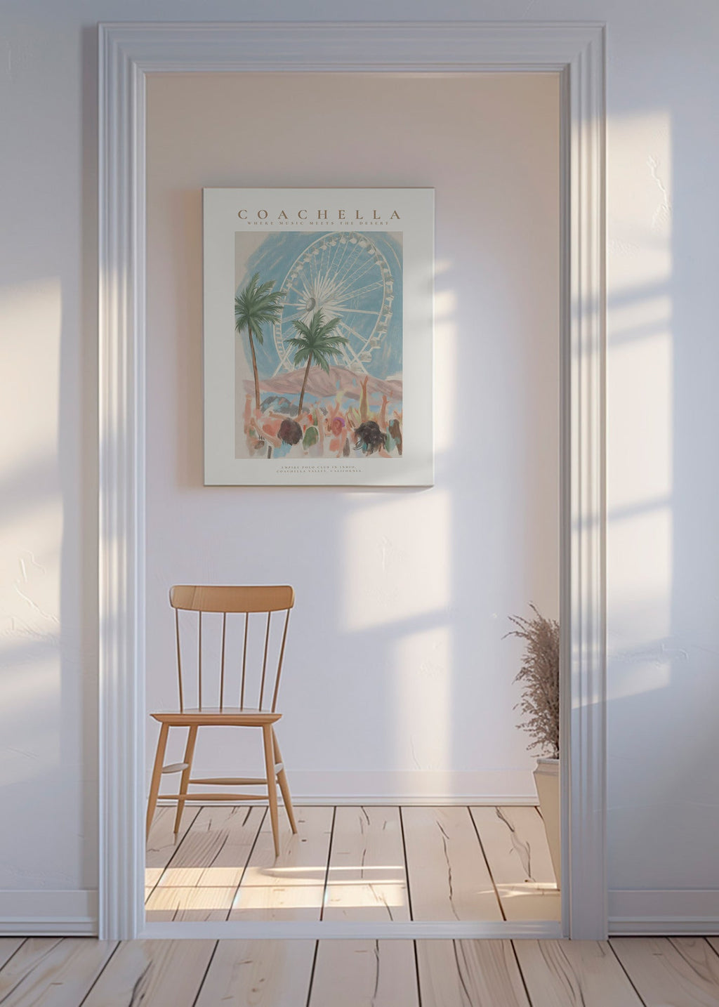 Ilustracja Coachella z diabelskim młynem i palmami