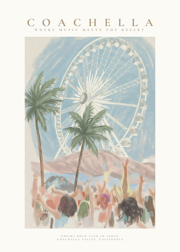 Ilustracja Coachella z diabelskim młynem i palmami