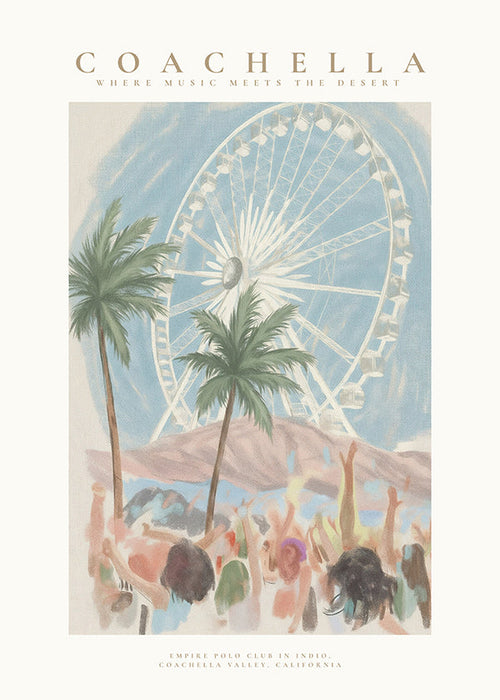 Ilustracja Coachella z diabelskim młynem i palmami
