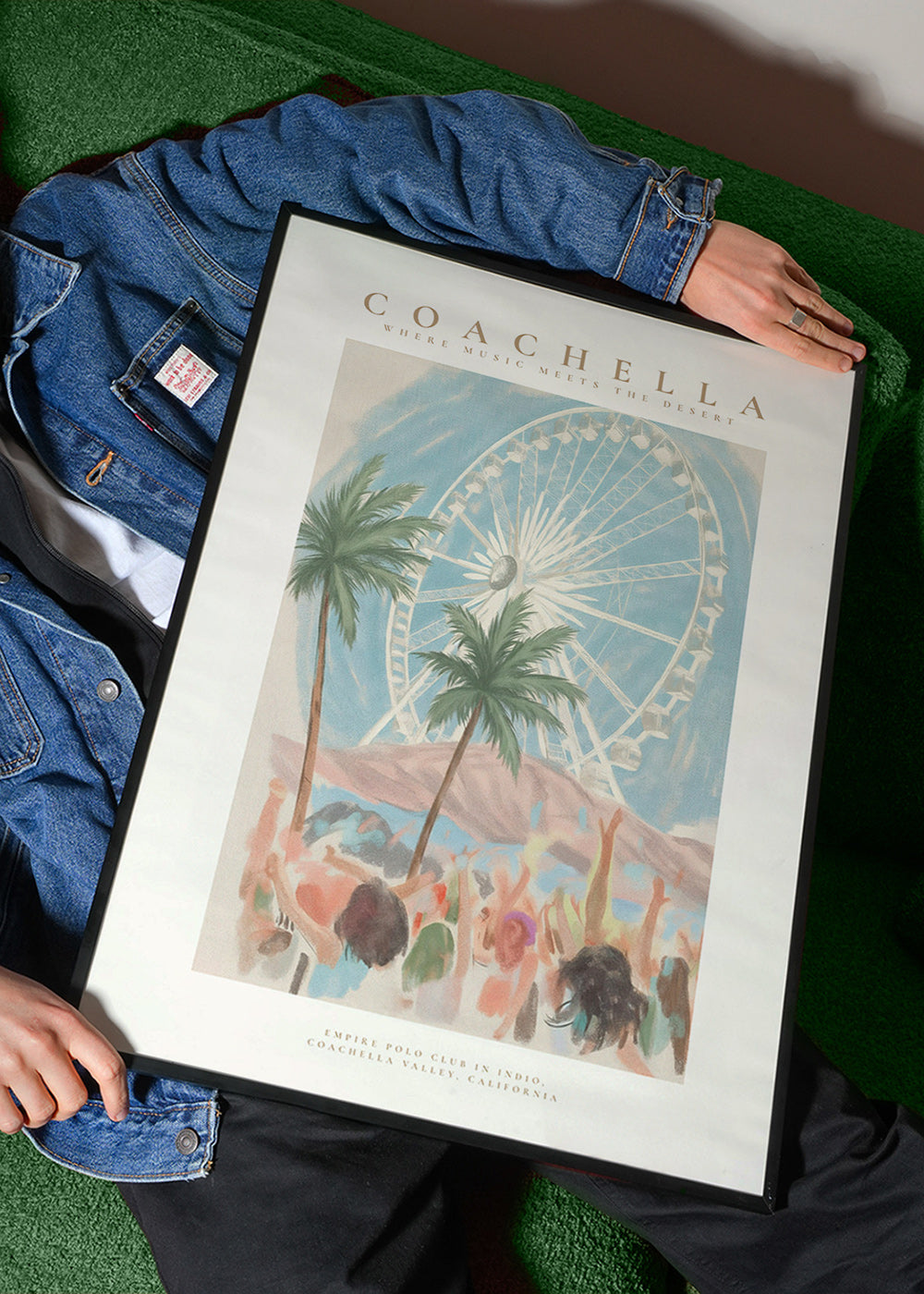Ilustracja Coachella z diabelskim młynem i palmami