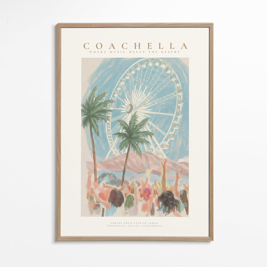 Ilustracja Coachella z diabelskim młynem i palmami