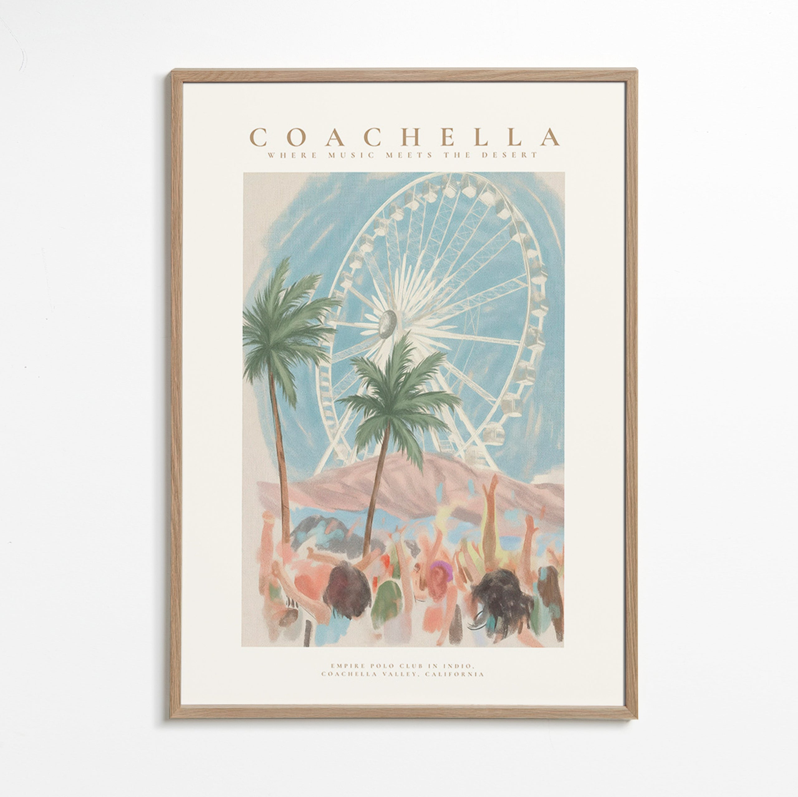 Ilustracja Coachella z diabelskim młynem i palmami