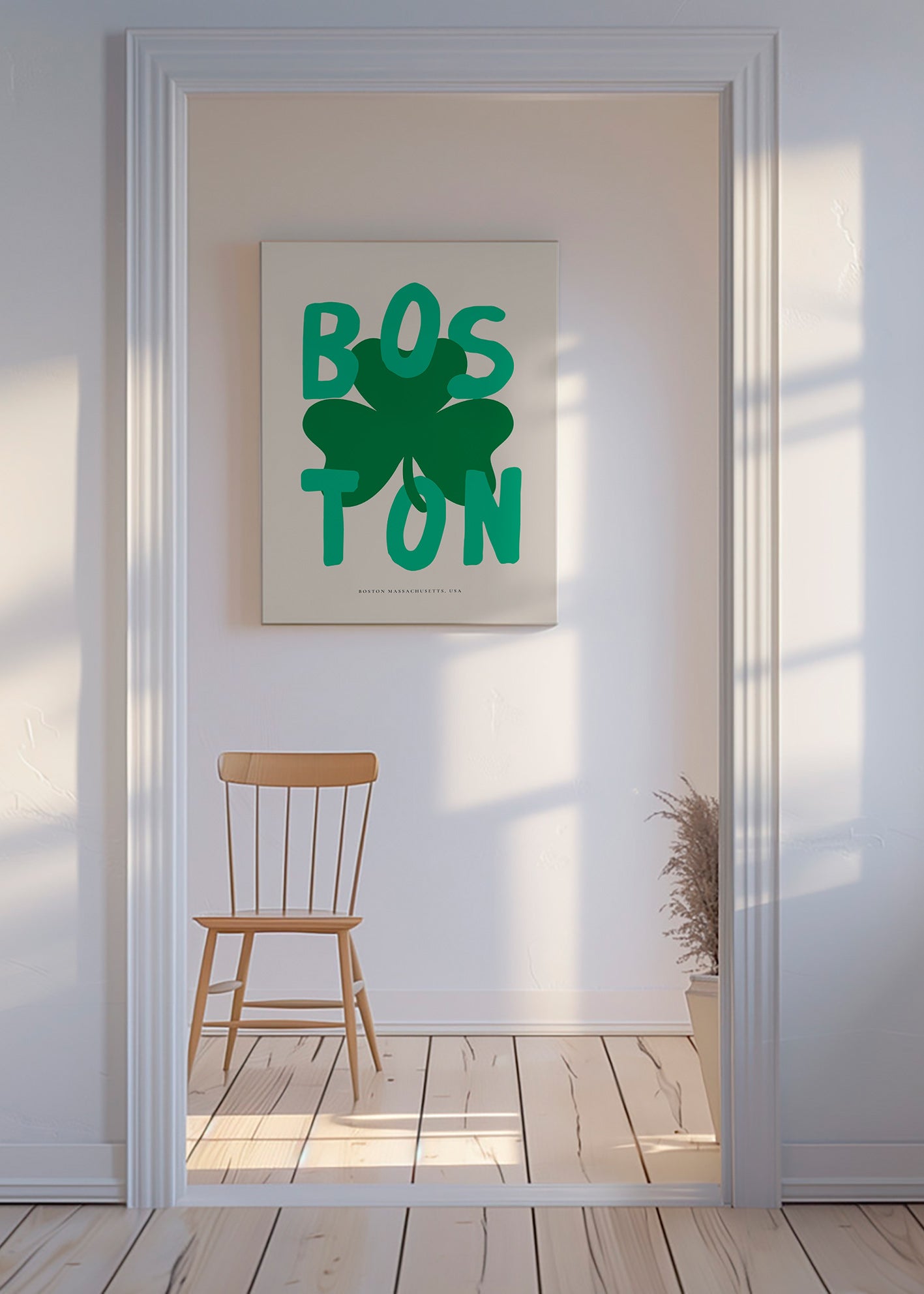 Plakat podróżniczy Boston z koniczyną graficzną