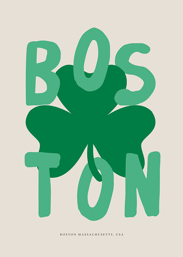 Plakat podróżniczy Boston z koniczyną graficzną
