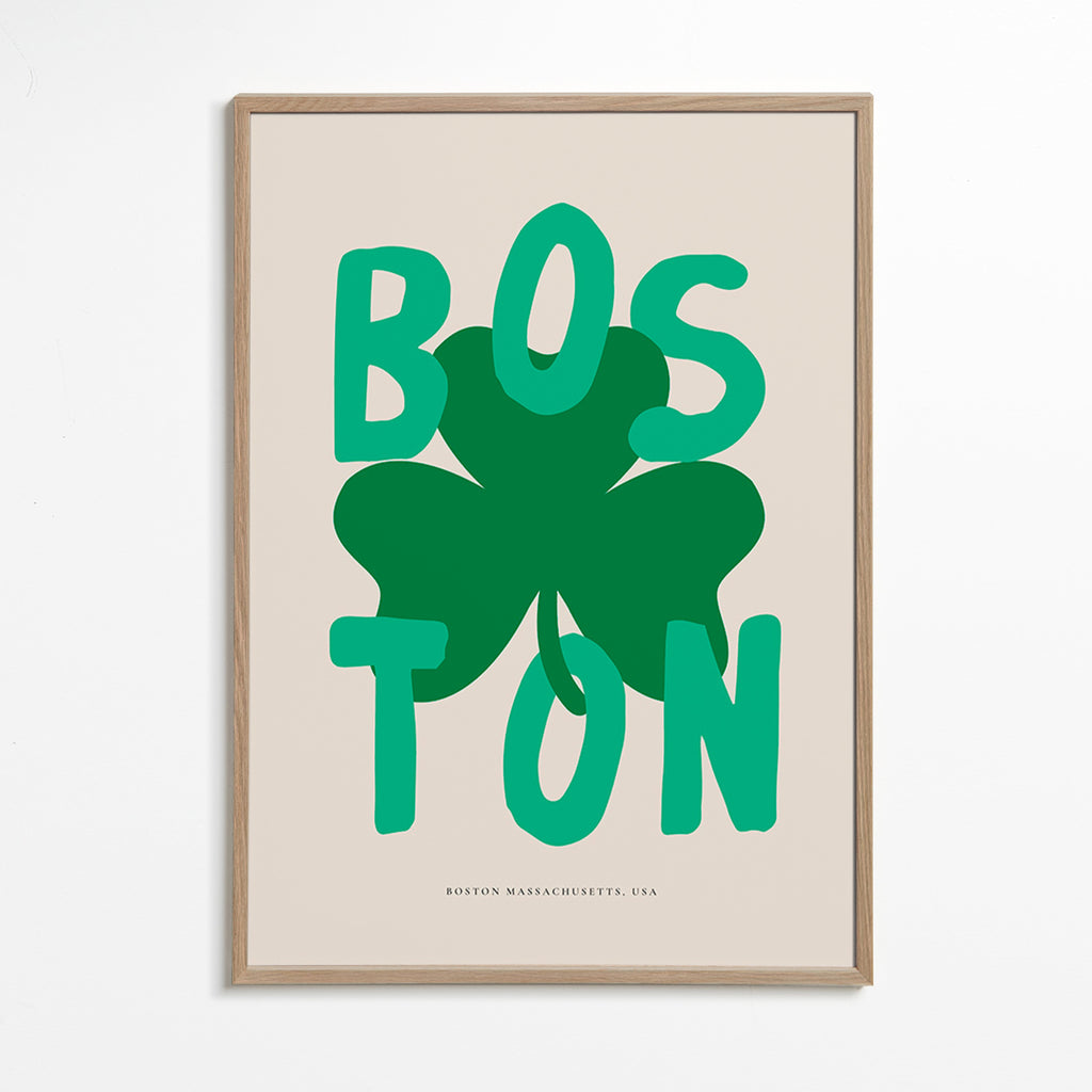 Plakat podróżniczy Boston z koniczyną graficzną