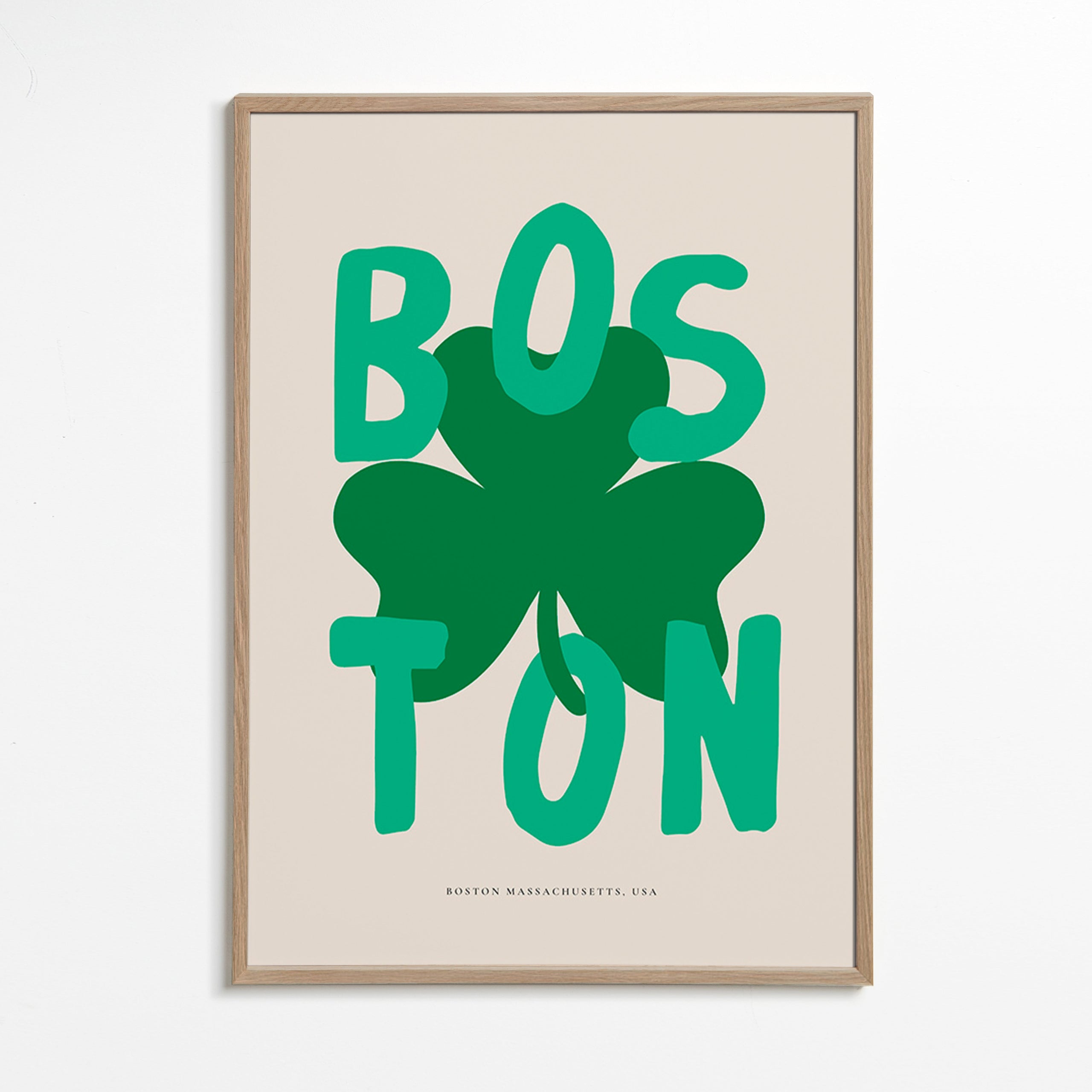 Plakat podróżniczy Boston z koniczyną graficzną