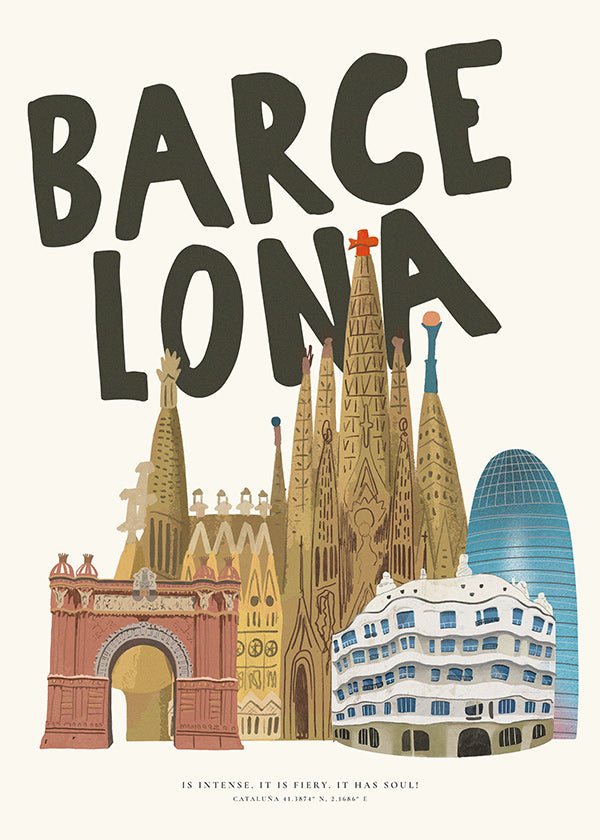 Sztuka miasta Barcelona ilustracja z typografią