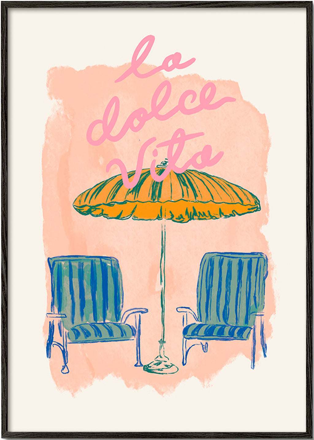 Ilustracja La Dolce Vita parasol i krzesła