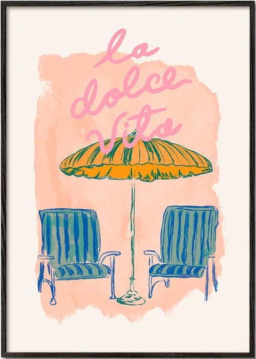 Ilustracja La Dolce Vita parasol i krzesła