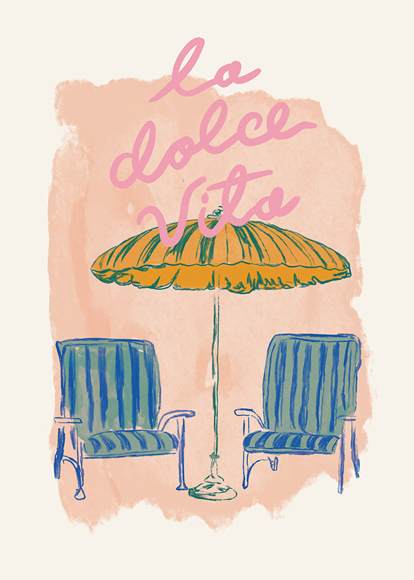 Ilustracja La Dolce Vita parasol i krzesła