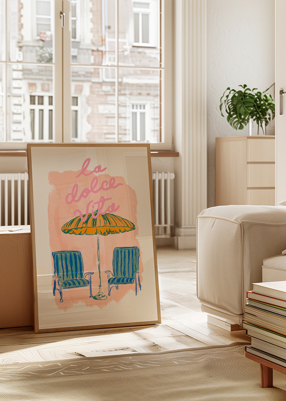 Ilustracja La Dolce Vita parasol i krzesła