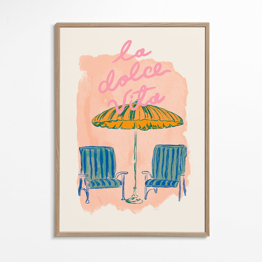 Ilustracja La Dolce Vita parasol i krzesła