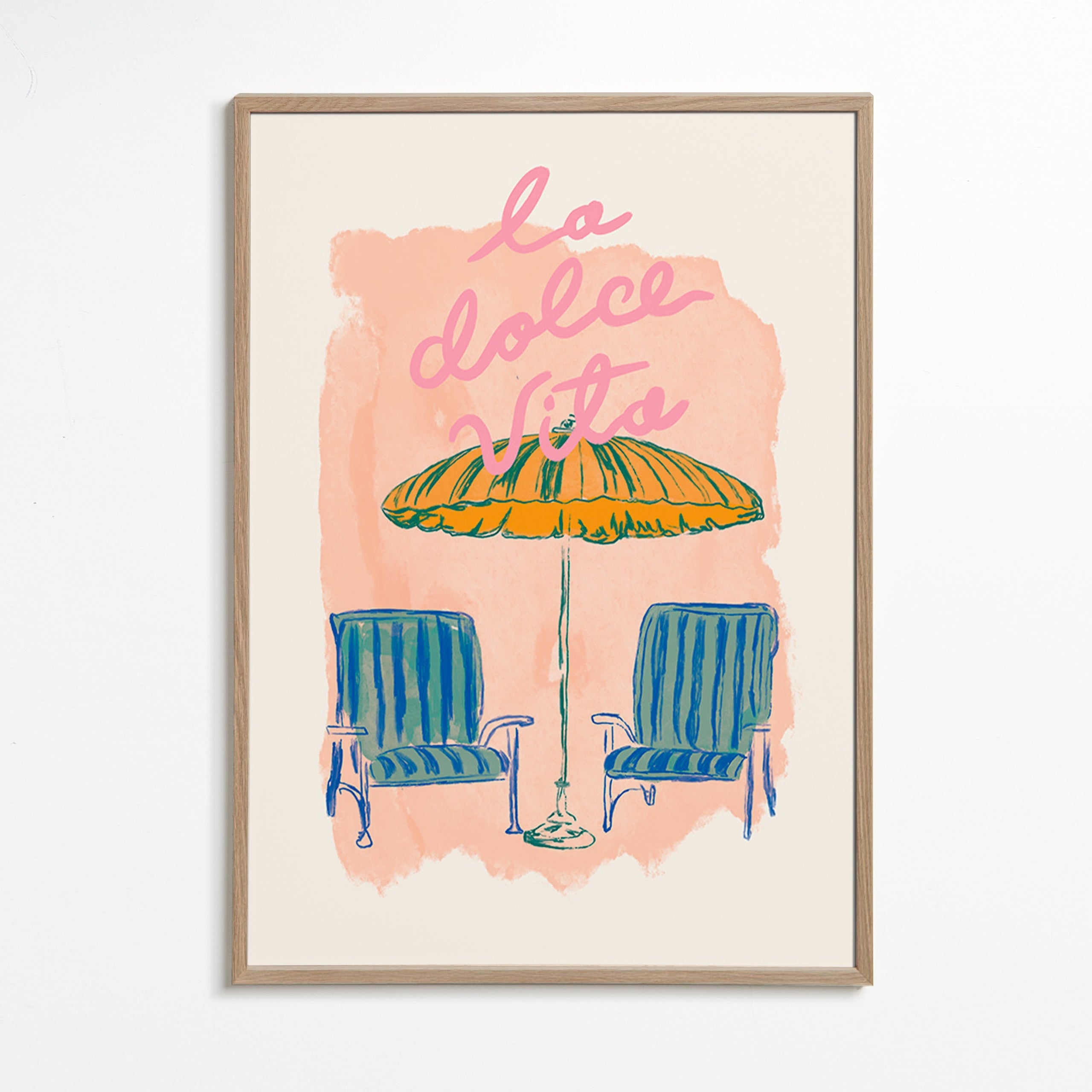 Ilustracja La Dolce Vita parasol i krzesła