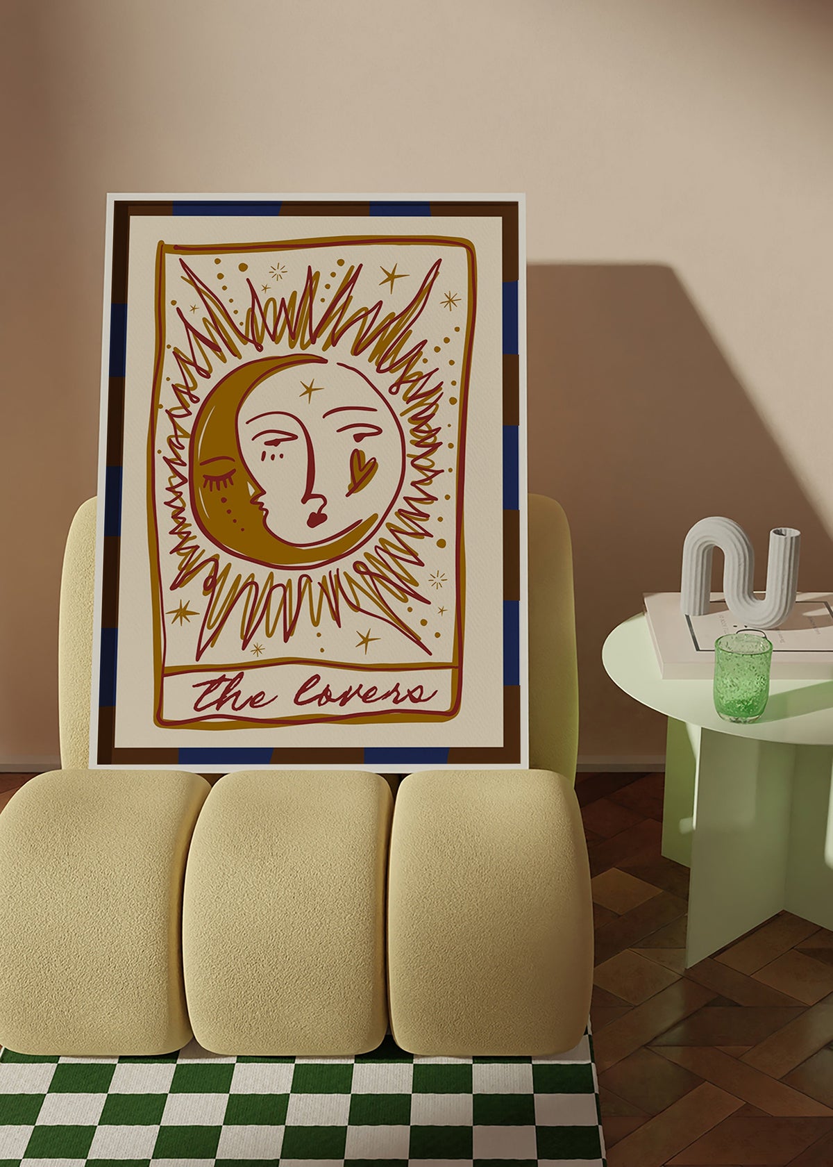 Ilustracja tarota 'The Lovers' słońce i księżyc