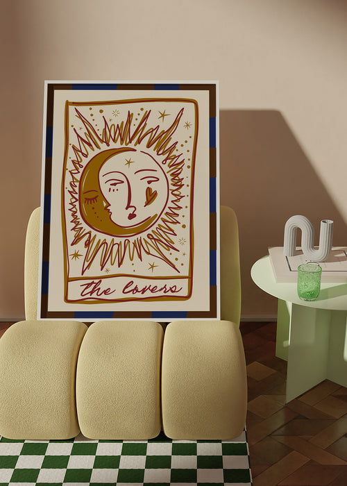 Ilustracja tarota 'The Lovers' słońce i księżyc