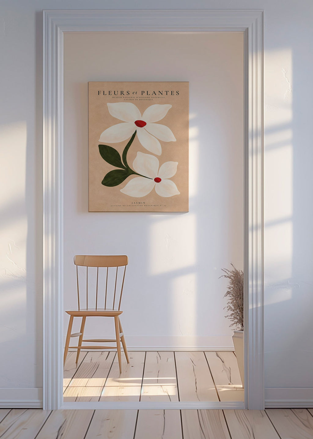 Plakat botaniczny jaśmin na beżowym tle