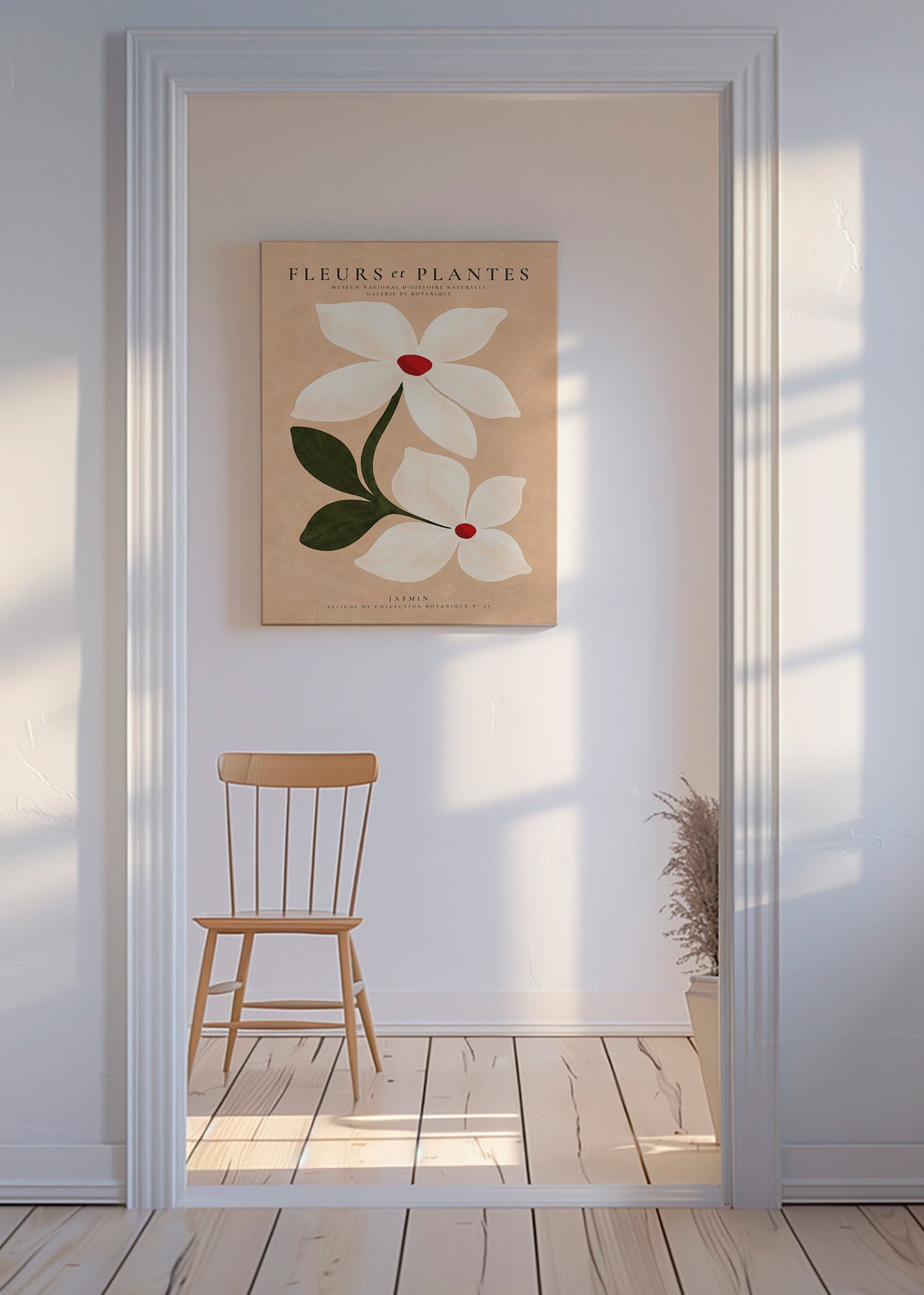 Plakat botaniczny jaśmin na beżowym tle