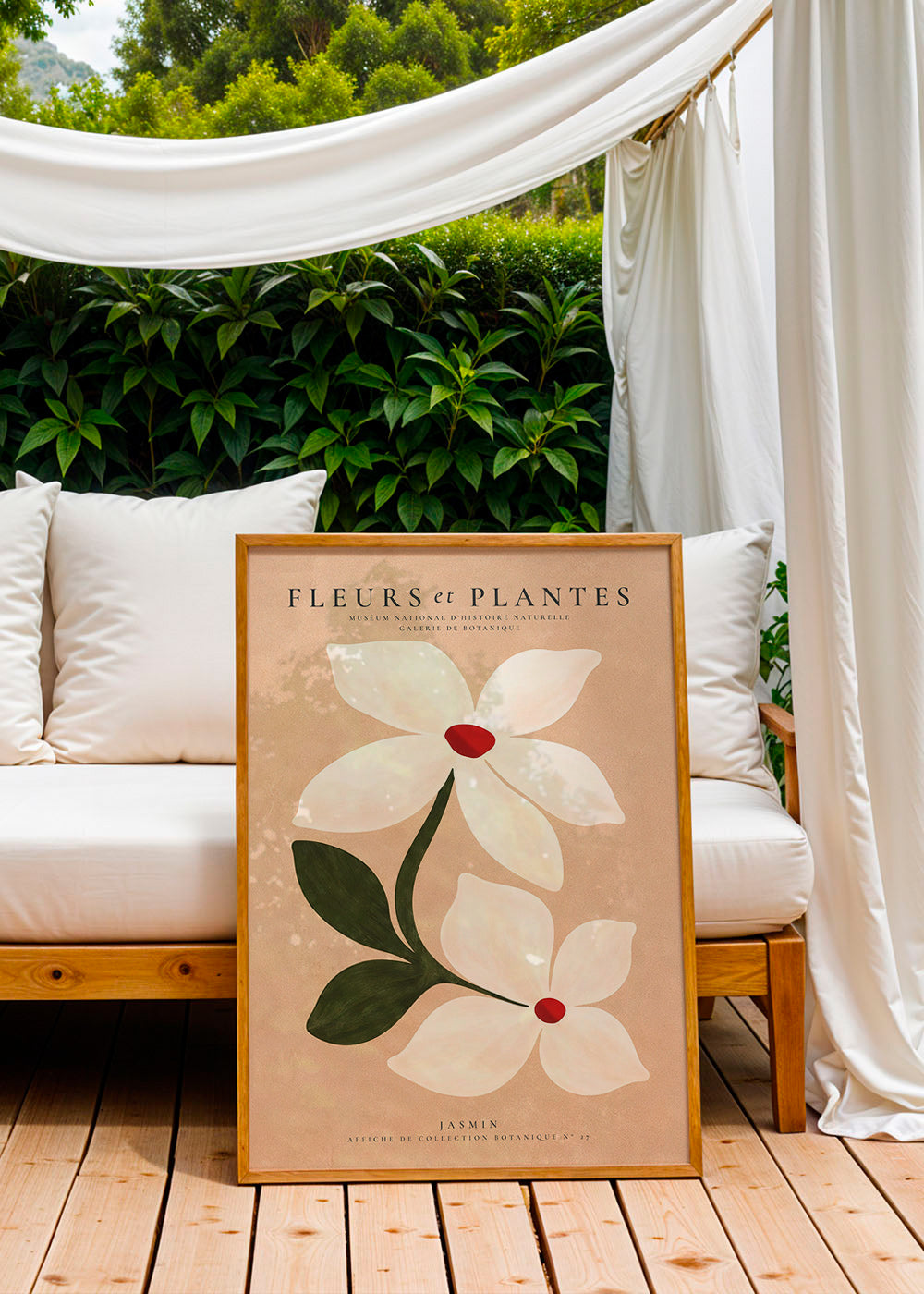 Plakat botaniczny jaśmin na beżowym tle